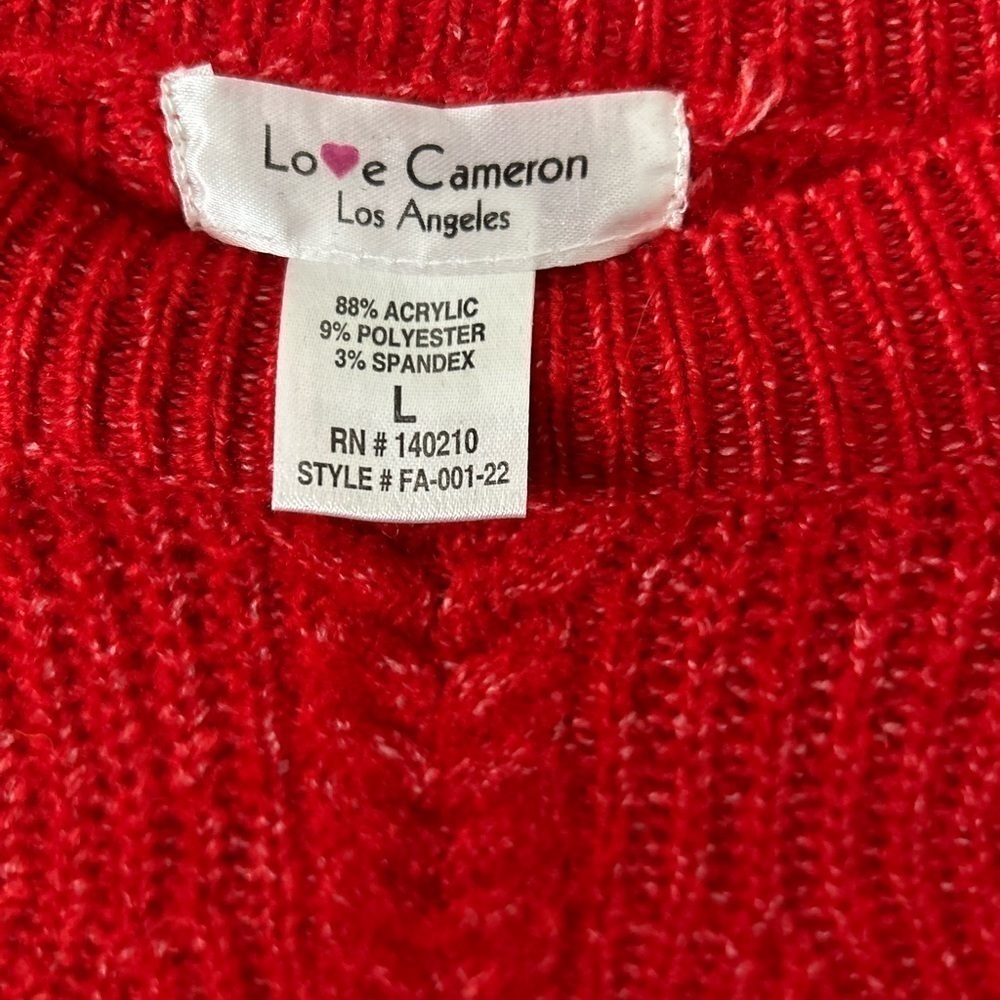 Bright Red Ribbed Knit Relaxed Fit Pullover Sweater Size Large - Picture 4 of 4